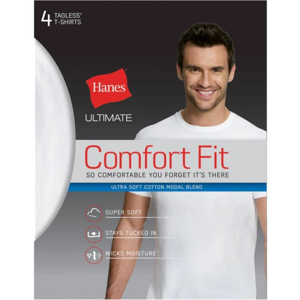 HANES Men's Ultimate Comfort Fit Ultra Soft Undershirts, 4-Pack 4 HANES Men's Ultimate Comfort Fit Ultra Soft Undershirts, 4-Pack - Image 2