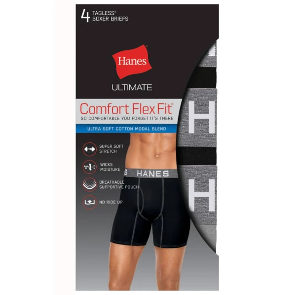 HANES Men's Ultimate Comfort Flex Fit Ultra Soft Boxer Briefs, 4-Pack 3 HANES Men's Ultimate Comfort Flex Fit Ultra Soft Boxer Briefs, 4-Pack