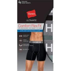 HANES Men's Ultimate Comfort Flex Fit Ultra Soft Boxer Briefs, 4-Pack